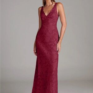 Azazie V-Neck Burgundy Floral Maxi Dress